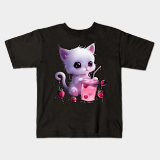 Delightful Cat Strawberry Kids T-Shirt